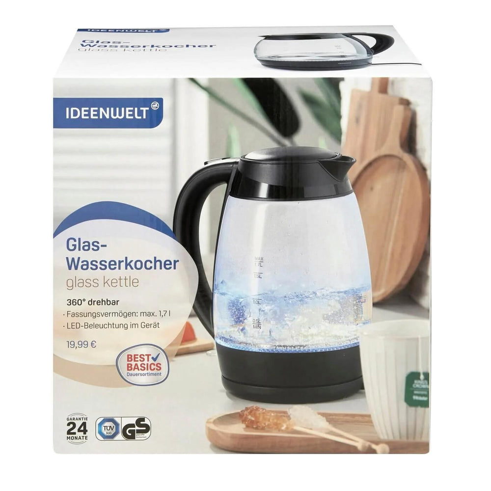 Ideenwelt Glass Electric Kettle with Blue LED 1.7L