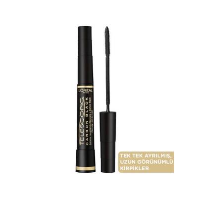 loreal-paris-telescopic-carbon-black-mascara-front-view, loreal-paris-telescopic-carbon-black-mascara-brush, loreal-paris-telescopic-carbon-black-mascara-applied Loreal Paris Telescopic Carbon Black Mascara - Lengthening Formula | 0.27 fl oz Loreal Paris Telescopic Carbon Black Mascara | 0.27 fl oz loreal-paris, telescopic-mascara, carbon-black, lengthening-mascara, makeup, beauty, cosmetic, eyelashes, ai-generated, mascara