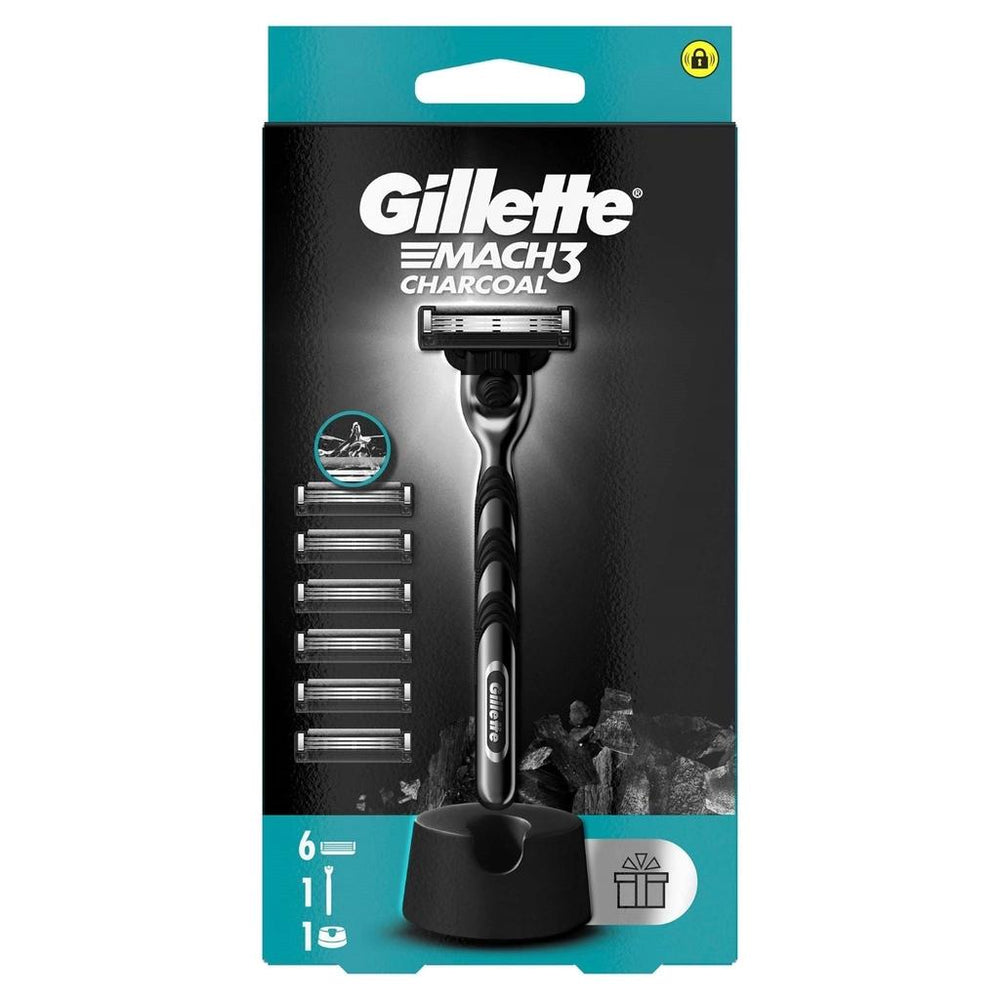 Gillette Mach3 Charcoal Razor with 5 Refill Blades & Stand
