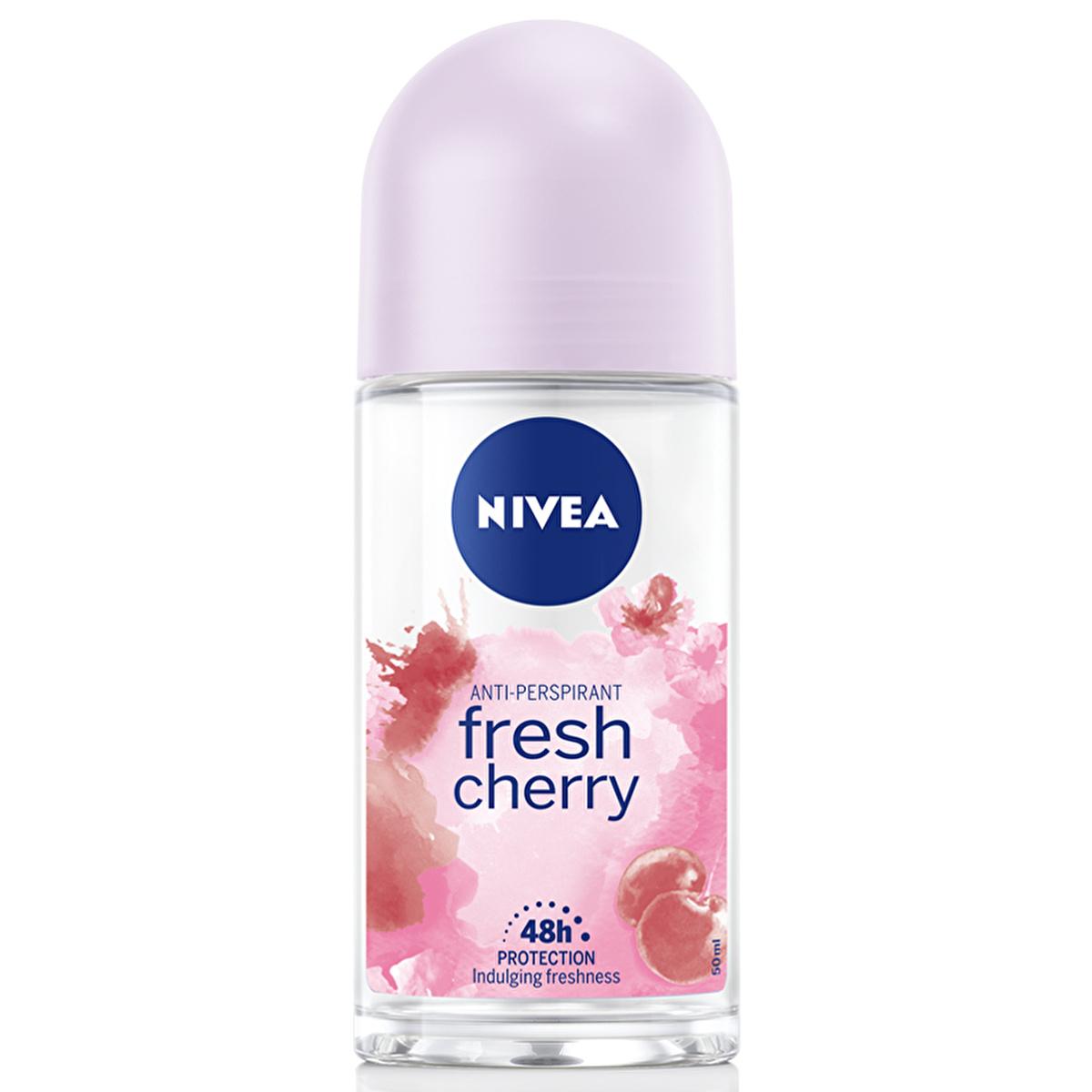 nivea-fresh-cherry-deodorant-roll-on-50ml-front, nivea-fresh-cherry-deodorant-roll-on-50ml-back NIVEA Fresh Cherry Deodorant Roll-On - 50ml NIVEA Fresh Cherry Deodorant Roll-On nivea, deodorant, women, roll-on, fresh-cherry, personal-care, anti-perspirant, 48-hour-protection, cherry-scent, ai-generated