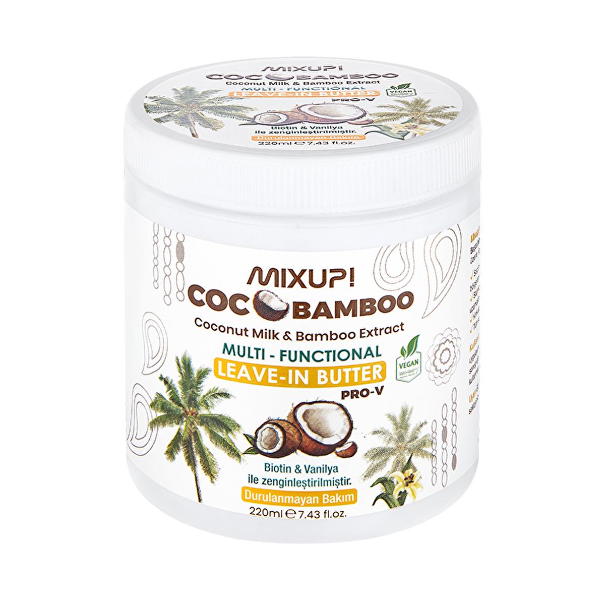 mixup coco bamboo butter daily hair care, coconut oil and bamboo extract hair butter Mixup! CocoBamboo Butter - Daily Hair Care for All Hair Types | 220 ml CocoBamboo Butter - Daily Hair Care for All Hair Types cocobamboo, hair-care, mixup, daily-use, hydrating-butter, split-end-prevention, strengthening, all-hair-types, biotin, ai-generated