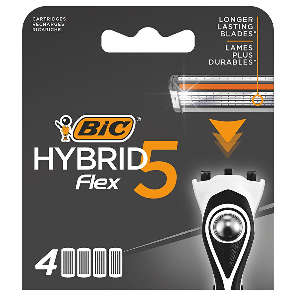 BIC Flex5 Hybrid 5 Blade Men's Shaving Razor with 4 Replacement Cartridges - Close Shave, Comfortable - Vitamin & Supplement