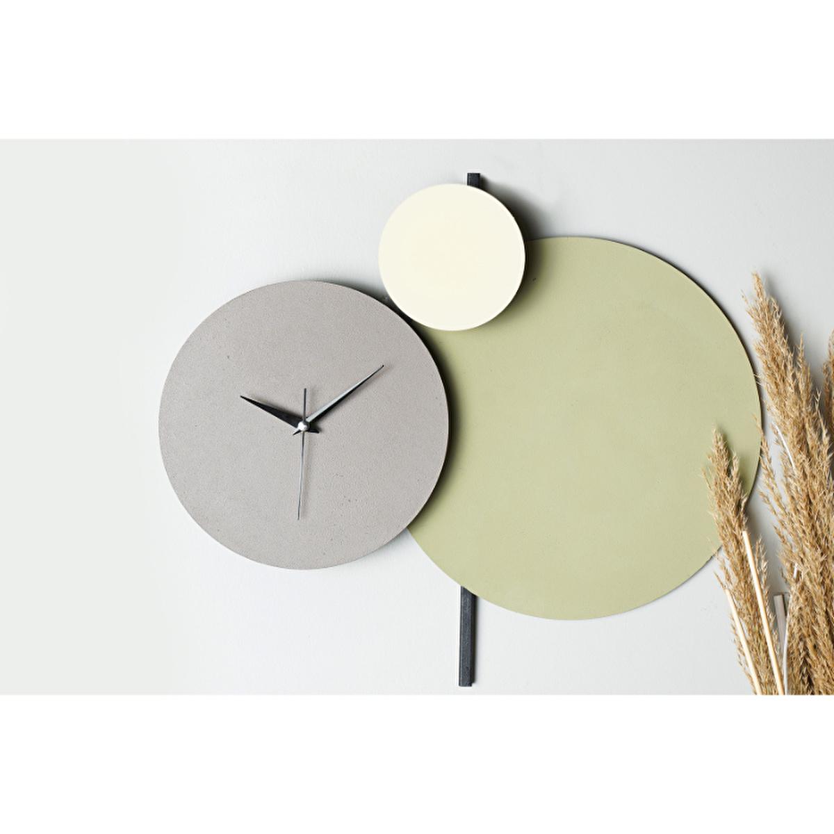 Muyika Handmade Metal Wall Clock - Unique Decorative Silent Sweep Clock for Home and Office (Green-Grey-Cream) Muyika Handmade Metal Wall Clock - Silent Sweep Decor handmade wall clock, metal wall clock, decorative clock, silent sweep clock, custom painted clock, unique home decor, artisanal decor, office decor, living room decor, handmade metal clock, Muyika, wall clock, home accessories, interior design, clock with silent mechanism