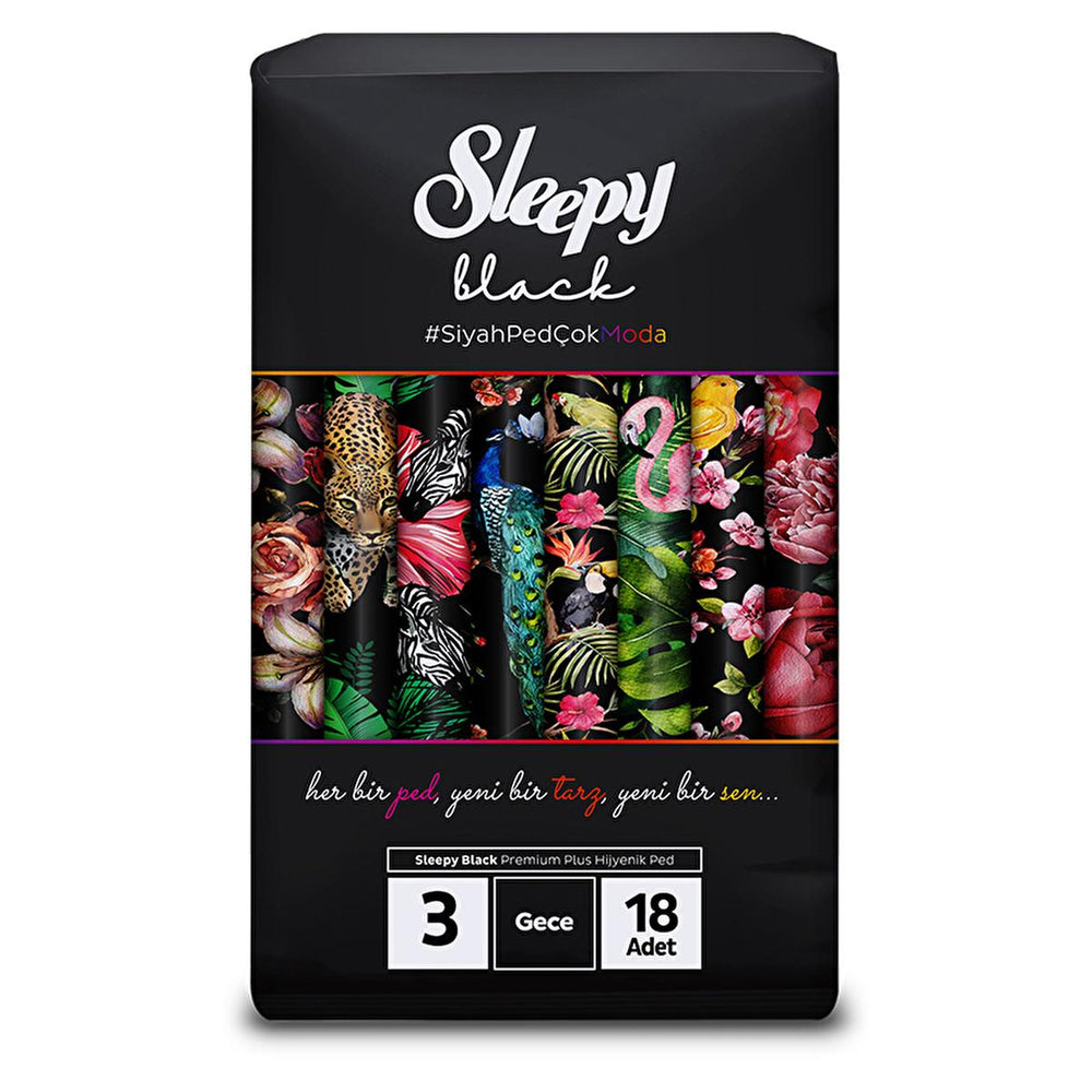 Sleepy Black Premium Plus Sanitary Pads for Nighttime Comfort - Organic & Natural Materials, 18 Count - Hygiene Products