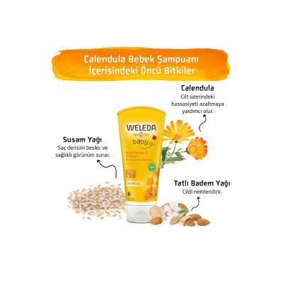 weleda baby calendula shampoo bottle, weleda baby calendula shampoo on towel, weleda baby calendula shampoo ingredients Weleda Baby Calendula Shampoo - Gentle 200 ml Weleda Baby Calendula Shampoo 200 ml baby-shampoo, weleda, calendula, gentle-cleanser, natural-products, parents, organic, sensitive-skin, baby-care, ai-generated