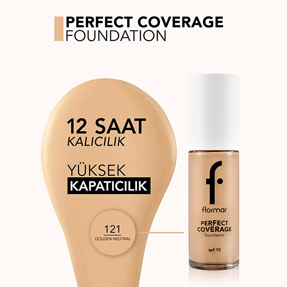 Flormar Perfect Coverage Foundation 121 Golden Neutral - Long-Lasting, SPF 15 Foundation for All Skin Types Flormar Perfect Coverage Foundation - Long-Lasting & SPF 15 long-lasting foundation, SPF 15 foundation, Flormar Perfect Coverage Foundation, foundation for all skin types, makeup with skincare benefits, cosmetic, beauty product, skincare makeup, daily wear makeup, special occasion makeup, almond oil benefits, olive oil extracts, flawless coverage, nourishing foundation
