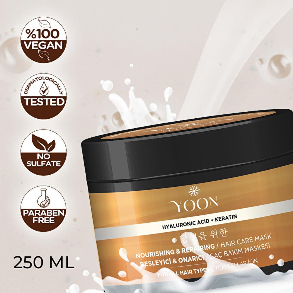 Yoon Keratin Hair Mask with Hyaluronic Acid - Intensive Repair & Nourishment for Damaged Hair, Vegan & - Hair Mask