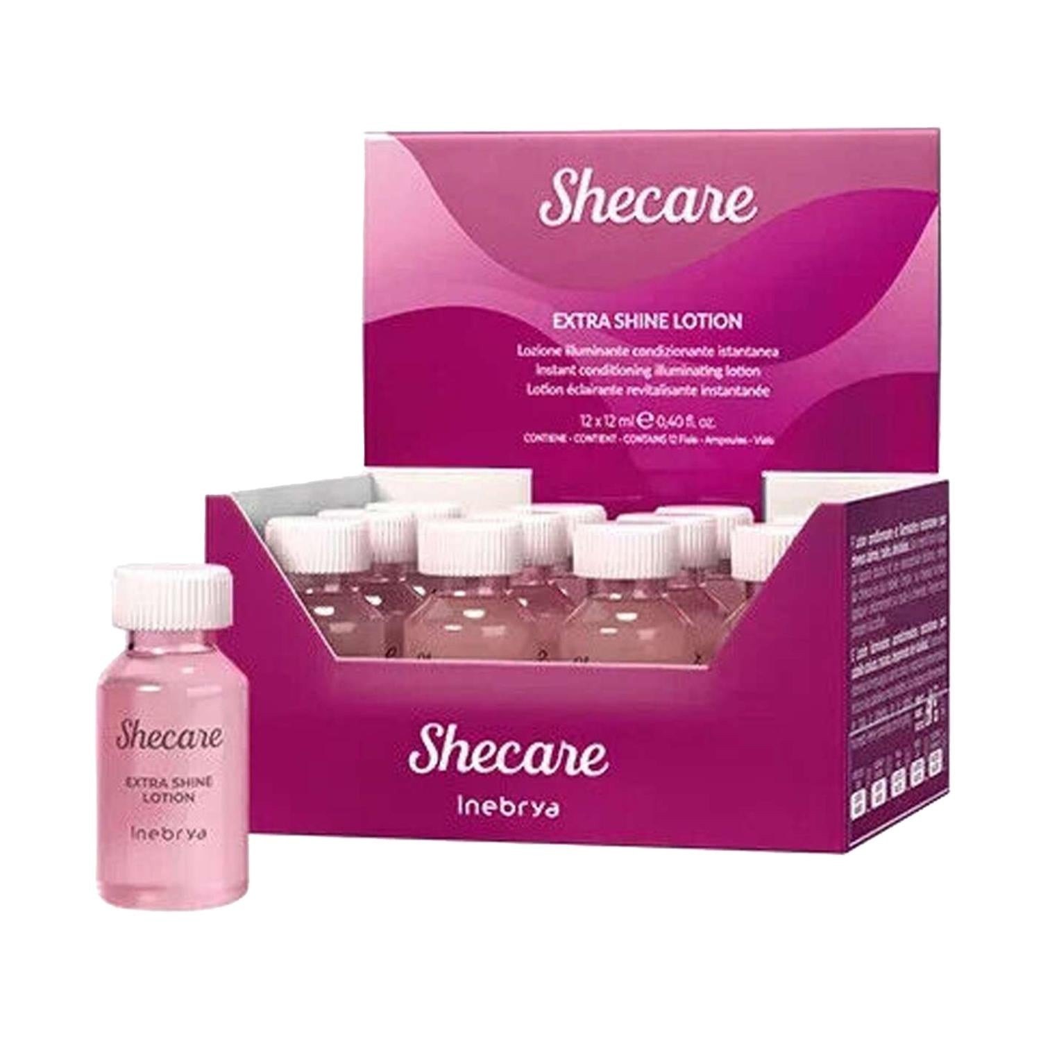 Inebrya Shecare Extra Shine Revitalizing Lotion for Damaged Hair - 12x12ml Inebrya Shecare Extra Shine for Damaged Hair hair care product, damaged hair repair, extra shine hair treatment, revitalizing hair lotion, Inebrya Shecare, hair nourishment, shine enhancement, compact hair care, travel hair care, hair revitalization, damaged hair solution, hair health improvement