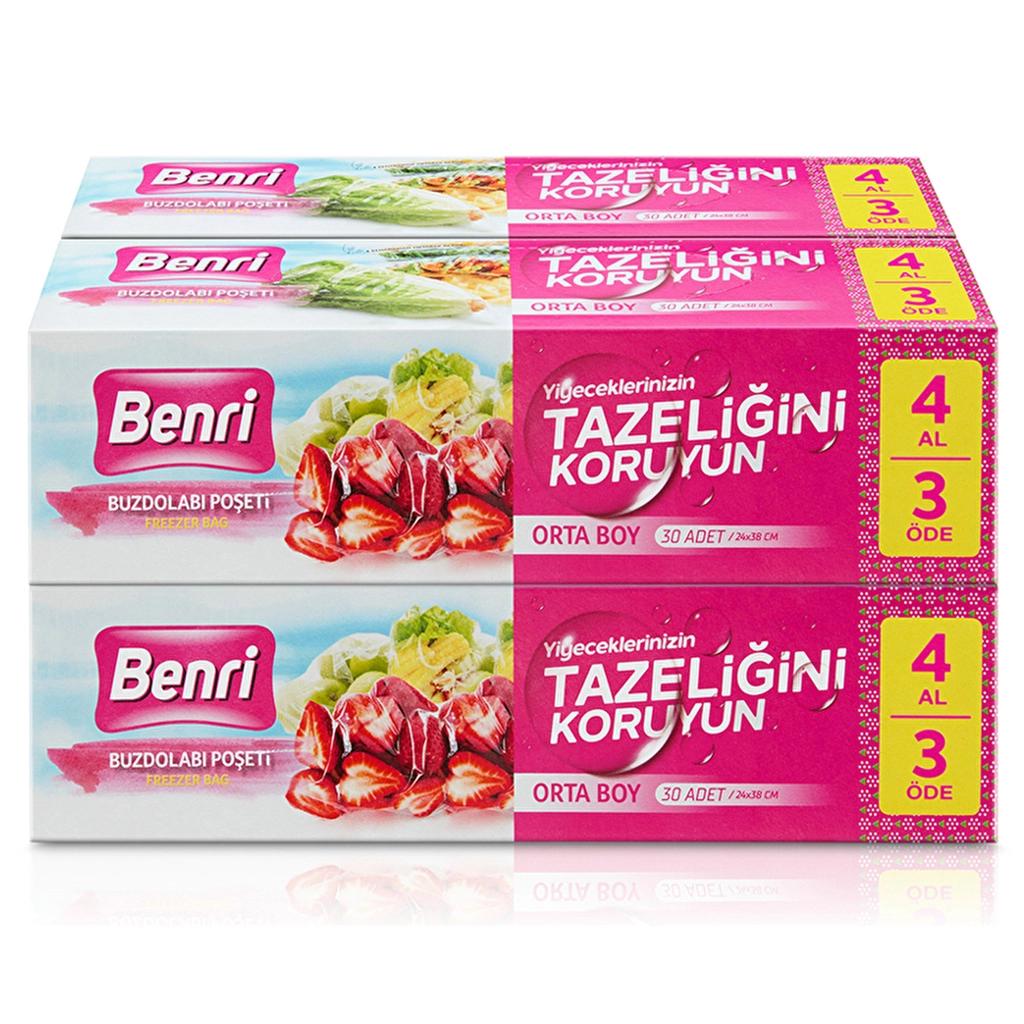 Benri Medium Food Storage Bags for Freshness 4 x 30 Pack