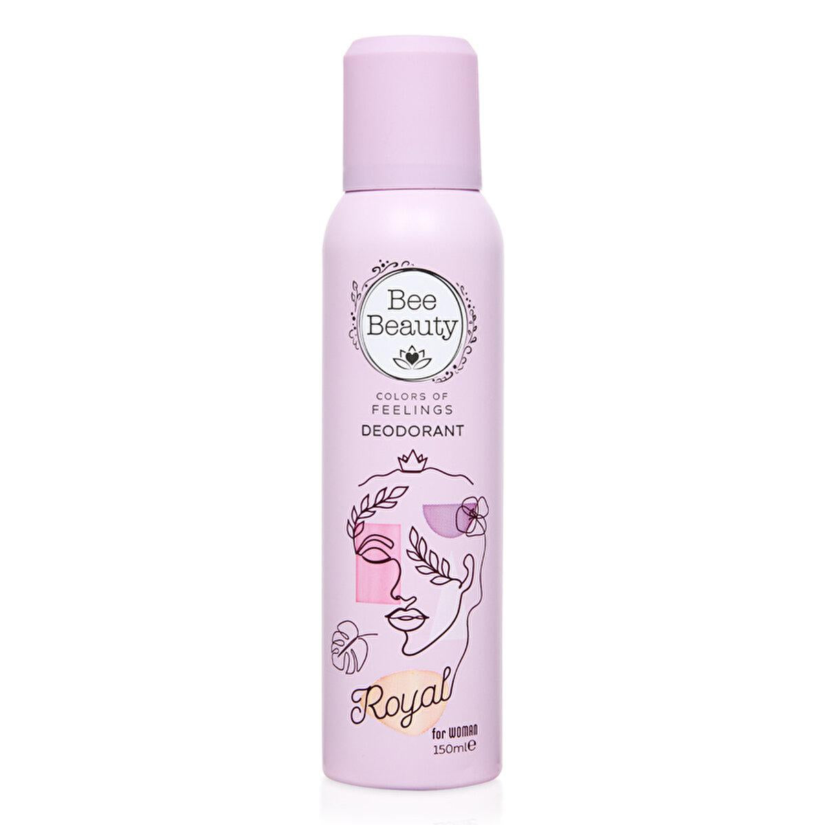 Bee Beauty Colors of Feelings Royal Women's Deodorant Spray - 150ml, Long-Lasting Freshness & Fragrance Bee Beauty Royal Deodorant Spray for Women - Fresh & Fragrant deodorant spray, women's deodorant, fragrant deodorant, long-lasting freshness, personal hygiene products, peach fragrance, muge flower, cedar scent, 150ml, cosmetics, personal care, women's grooming, hygiene products