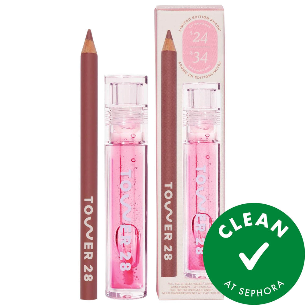 Line + Shine Lip Kit: Hydrating Lip Gloss & Pencil for Natural Pinky-Nude Lips | Non-Sticky, Clean Beauty Lip Makeup Line + Shine Lip Kit: Hydrating Lip Gloss & Pencil lip kit, lip pencil, lip gloss, pink lip gloss, nude lip, hydrating lip gloss, non-sticky lip gloss, sheer lip color, clean beauty lip, OneLiner lip pencil, lip makeup, lip color, moisturizing lip gloss, natural lip look, pinky-nude lip, clean beauty, sephora, makeup set, lip set, beauty, cosmetics, OneLiner, hydrating, non-sticky, sheer, lip
