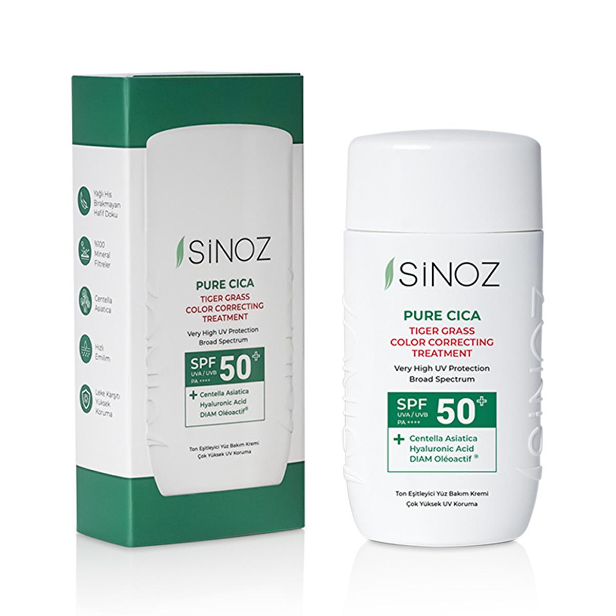 Sinoz Cica Tiger Grass Tinted Sunscreen SPF50+: Color Correcting, Redness Reducing Mineral Sunscreen with Hyaluronic Acid - Evens Skin Tone Sinoz Cica Tinted SPF50: Color Correcting, Redness Reducing tinted sunscreen, color correcting sunscreen, Cica sunscreen, tiger grass sunscreen, mineral sunscreen SPF50, redness reducing sunscreen, sunscreen for sensitive skin, tone evening sunscreen, Centella Asiatica sunscreen, hyaluronic acid sunscreen, SPF50, broad spectrum, redness, uneven skin tone, sensitive skin