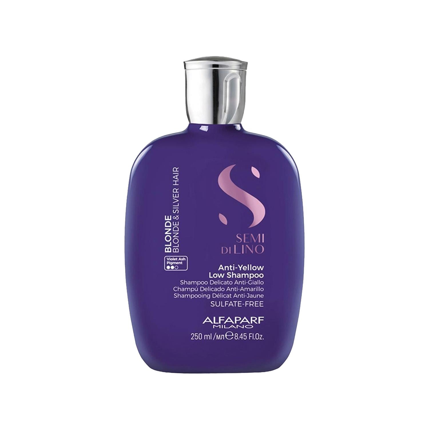 Alfaparf Semi Di Lino Blonde Anti-Yellow Shampoo - 250ml, Neutralizes Brassy Tones, Blonde Hair Care Alfaparf Anti-Yellow Shampoo for Blonde Hair Anti-Yellow Shampoo, Blonde Hair Care, Alfaparf Semi Di Lino Blonde, Sarı Karşıtı Şampuan, Blonde Hair Shampoo, Color-Treated Hair Care, Hair Care, Blonde Hair Products, Toning Shampoo, Brassy Tone Correction, Cool Blonde Tones, Hair Toner, Blonde Hair Maintenance