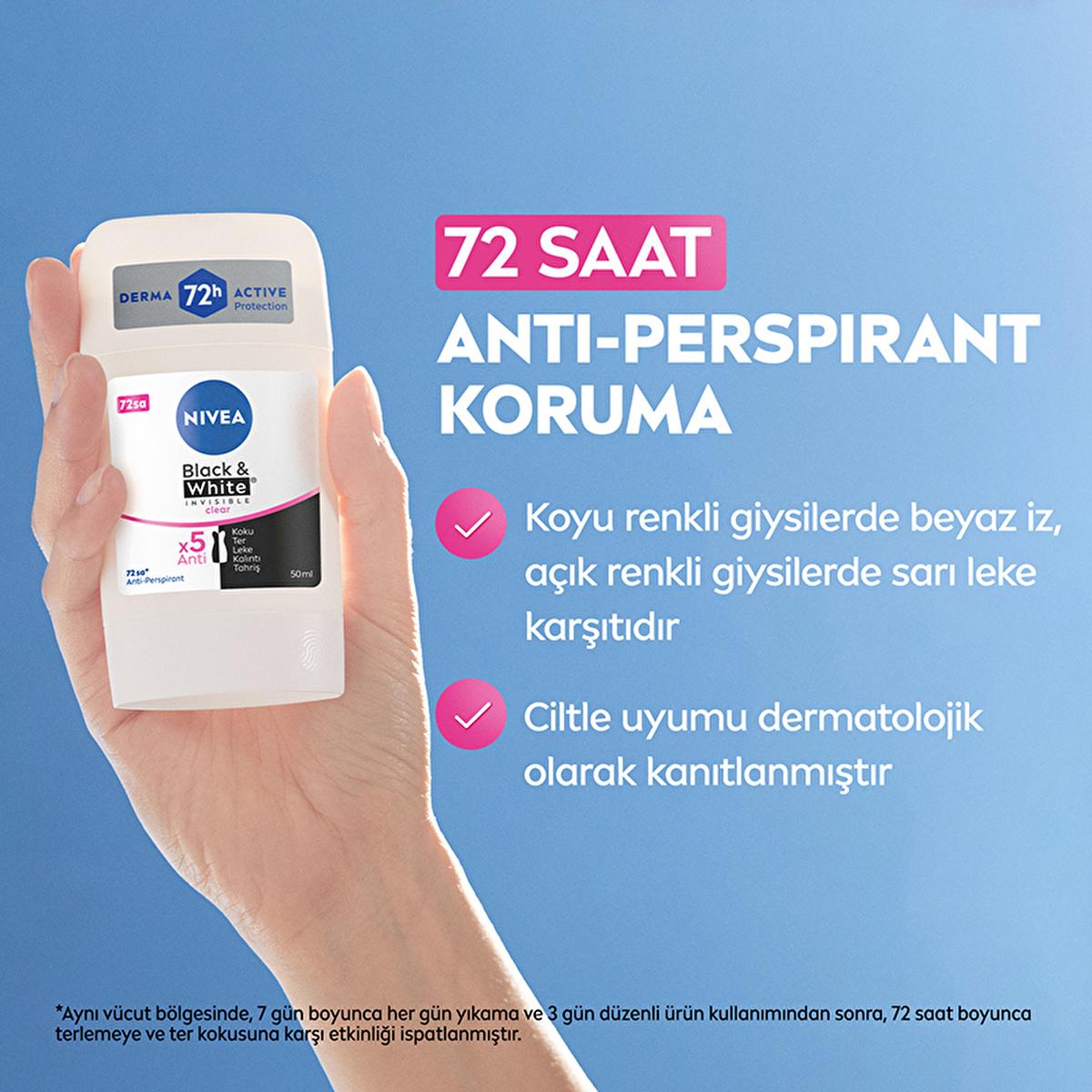 Nivea Women's Deodorant Stick Black & White Clear - Anti-perspirant, Long-lasting, Stain-free & Dermatologically Tested Nivea Women's Deodorant Stick - 72hr Anti-perspirant Protection Women's Deodorant Stick, Anti-perspirant Deodorant, Long-lasting Deodorant, Stain-free Deodorant, Dermatologically Tested Deodorant, Alcohol-free Deodorant, Nivea Deodorant, Personal Care, Hygiene Products, Women's Hygiene, Deodorant for Women, Anti-perspirant Protection, Sweat Protection, Body Odor Protection, Sensitive Skin 