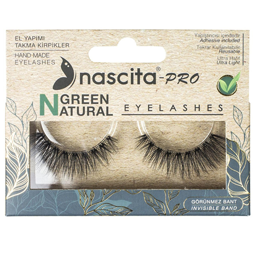 Nascita Natural Green Vegan False Eyelashes 112 - Handmade 3D Lashes for Enhanced Eye Definition - Hair Accessories