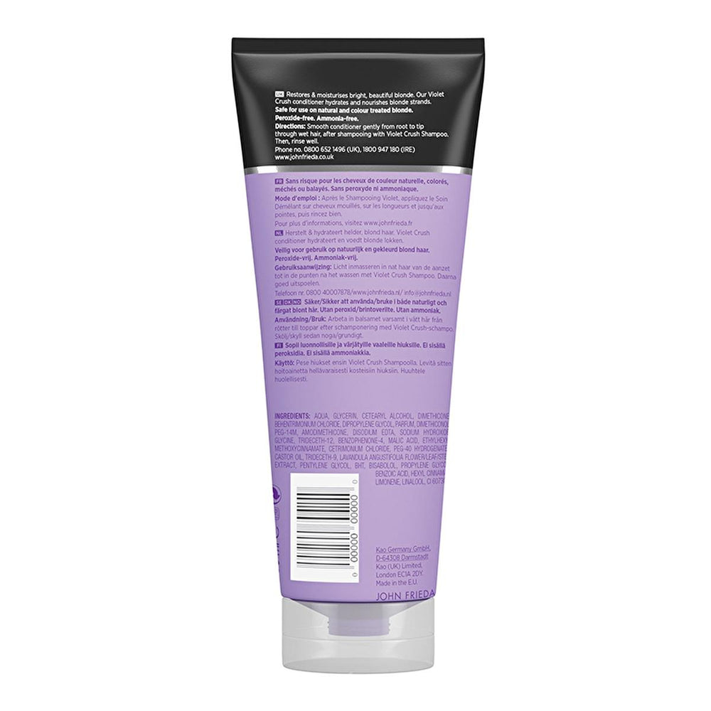 John Frieda Violet Crush Purple Conditioner for Blonde Hair - Tone Correcting, Anti-Brass, Color Enhancer, Hydrating - 8.45 fl oz John Frieda Violet Crush: Purple Conditioner for Brassy Blonde Hair violet hair conditioner, purple shampoo for blonde hair, blonde hair color enhancer, anti-brass conditioner, tone correcting conditioner blonde, yellow blonde hair treatment, sheer blonde conditioner, Mor Saç Bakım Kremi, Sarı Saçlara Özel, menekşe özlü saç kremi, blonde conditioner, purple conditioner, anti bras