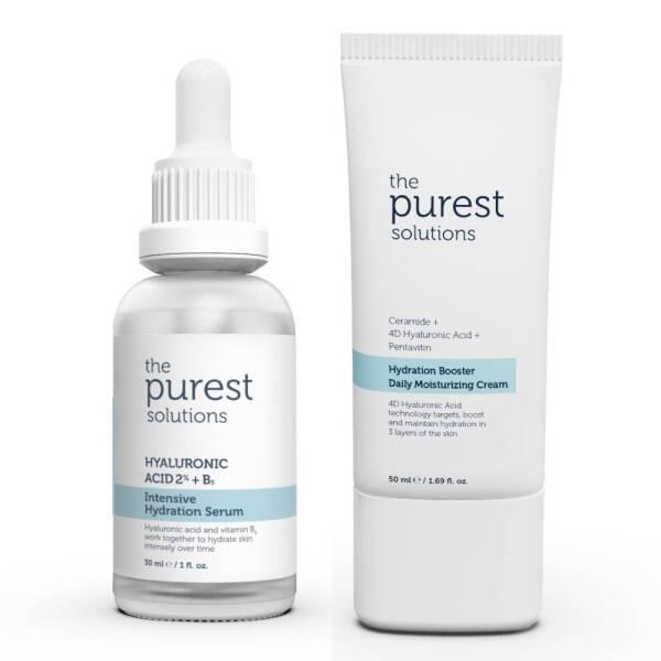 The Purest Solutions Intensive Hydration Skincare Set - Hyaluronic Acid Serum & Ceramide Moisturizing Cream for - Face Serum