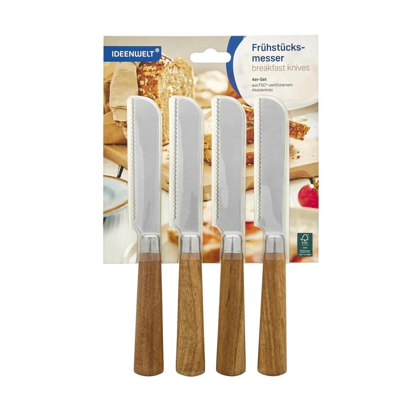 Ideenwelt Stainless Steel Acacia Breakfast Knife Set 4-Pack