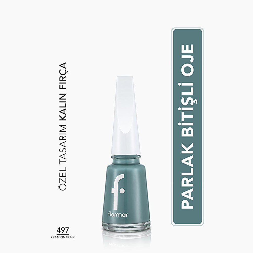 Flormar Nail Enamel Yoğun Pigmentli Oje 497 Celadon Glaze - Long-Lasting Nail Polish with Nail Care Benefits - Nail Polish