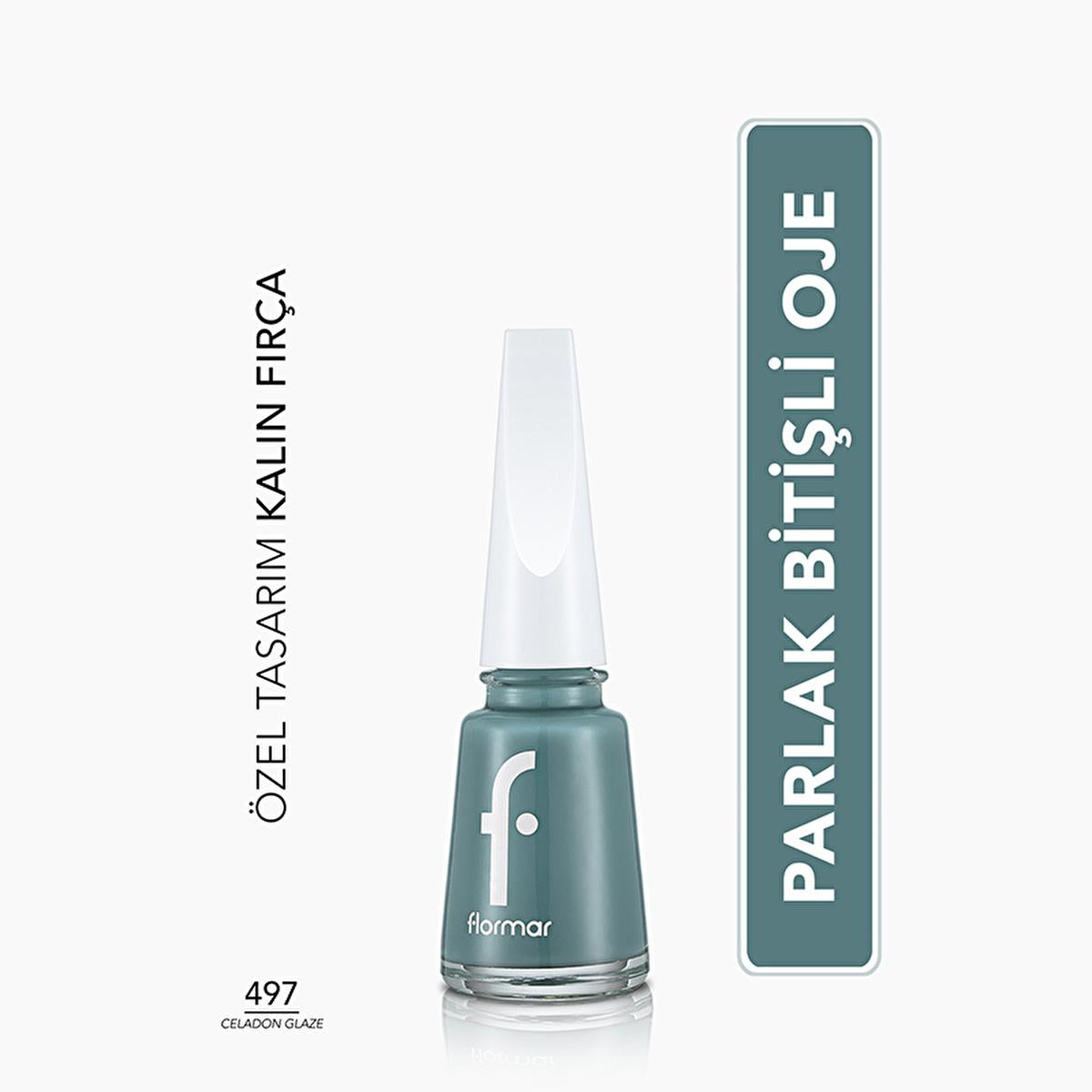 Flormar Nail Enamel Yoğun Pigmentli Oje 497 Celadon Glaze - Long-Lasting Nail Polish with Nail Care Benefits Flormar Nail Enamel - Long-Lasting & Nail Care nail enamel, long-lasting nail polish, nail care polish, Flormar Nail Enamel, Yoğun Pigmentli Oje, colorful nail polish, durable nail polish, nail care, beauty, cosmetics, nail health, magnesium, calcium, sulfur, shiny finish