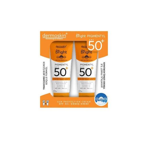 Dermoskin Be Bright Pigmently SPF50+ Cream 2x75ml Set - Fragrance-Free Sunscreen for Sensitive Skin Dermoskin SPF50+ Sunscreen Cream Set for Sensitive Skin sunscreen cream, SPF50+, fragrance-free, pigmentation care, dermoskin, sensitive skin care, sun protection, skincare set, cosmetic gift set, dermatologically tested, UV protection, skincare for hyperpigmentation