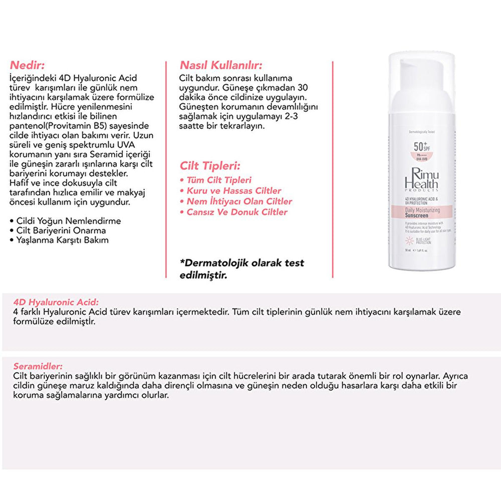 Rimu Health Hyaluronic Acid Daily Sunscreen - SPF UVA/UVB Protection, Lightweight, Moisturizing, Sensitive Skin - 50ml Rimu Health Hyaluronic Acid Sunscreen - Daily UVA/UVB Protection sunscreen, hyaluronic acid sunscreen, daily sunscreen, sun protection, UVA protection, sunscreen for sensitive skin, moisturizing sunscreen, ceramide sunscreen, broad spectrum sunscreen, lightweight sunscreen, Rimu Health, skin care, face sunscreen, body sunscreen, dry skin, sensitive skin, all skin types, hydration, moisturiz