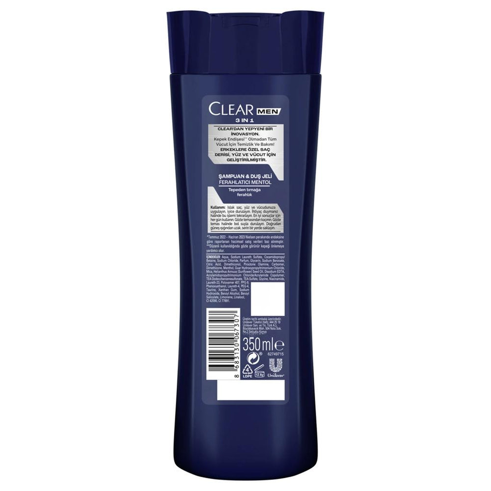 Clear Men 3-in-1 Menthol Refreshing Shampoo & Body Wash 350ml