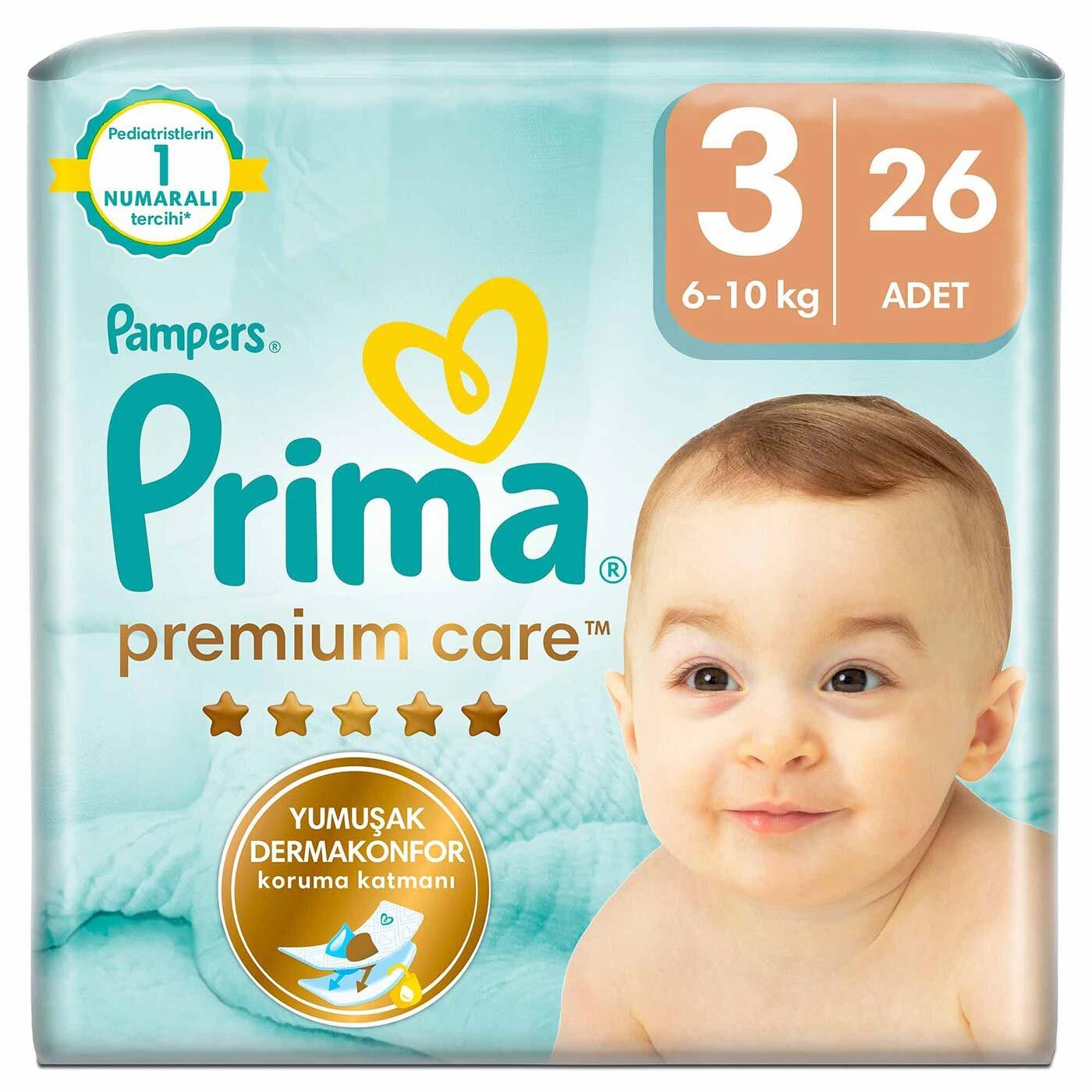 Prima Premium Care Size 3 Diapers for Soft Comfort 26 Count