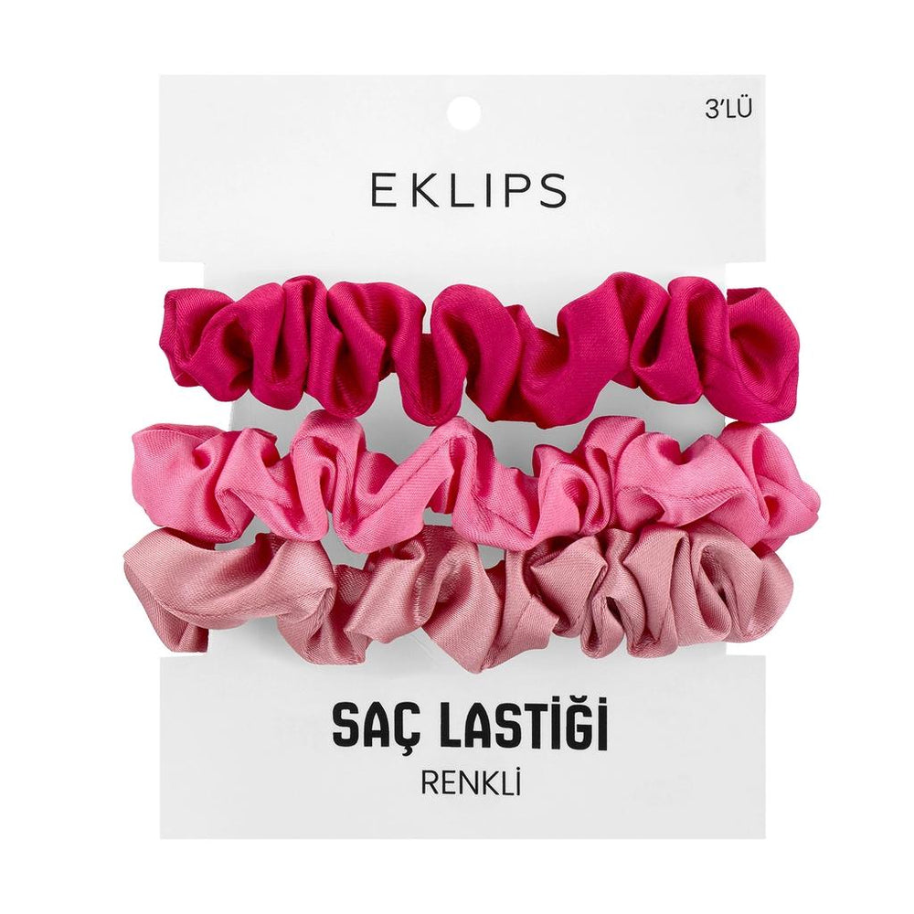Eklips Pink Satin Hair Elastics for Gentle Hold 3-Pack