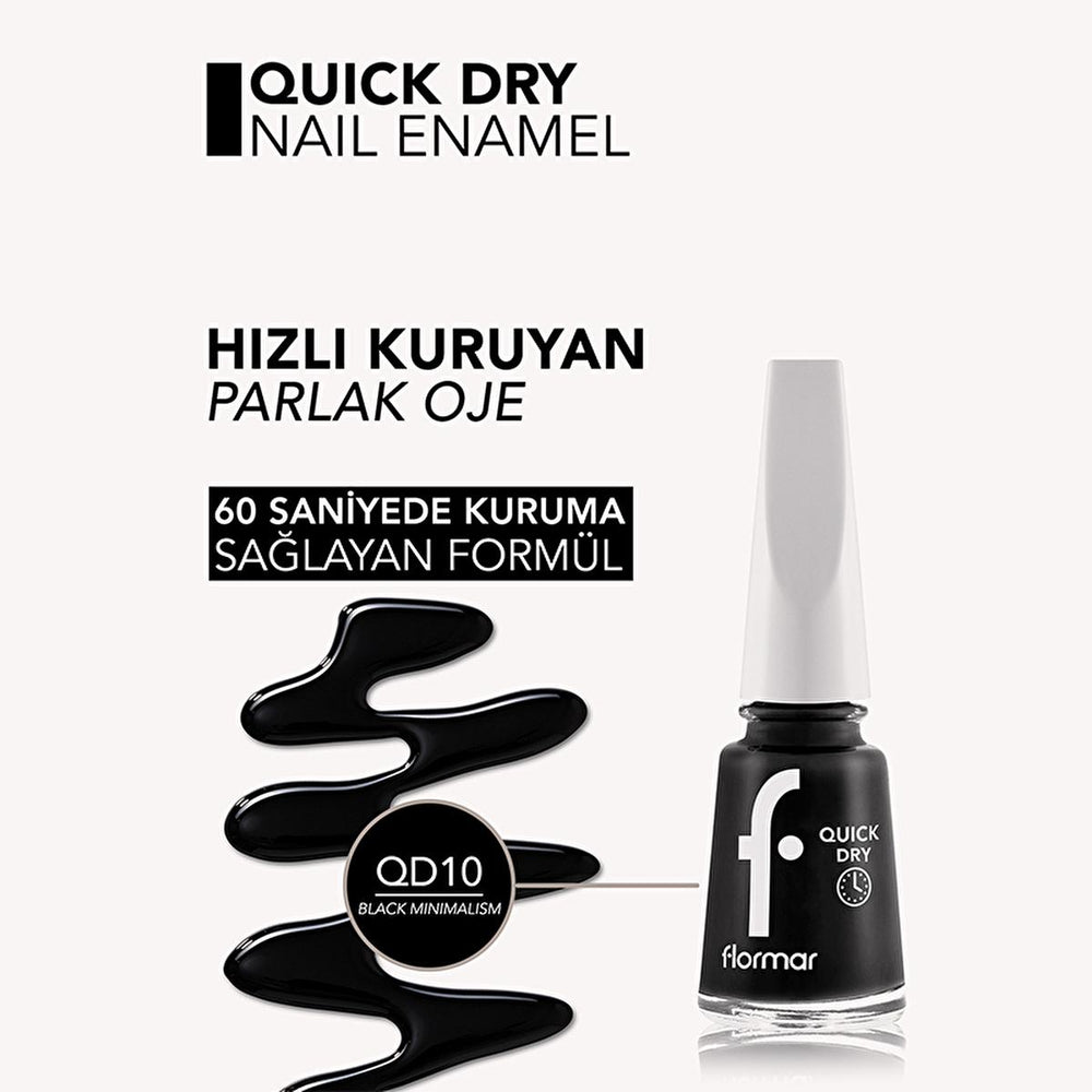 Flormar Quick Dry Nail Polish - 60-Second Drying, Highly Pigmented, Long-Lasting Nail Color - Black Minimalism - view 4