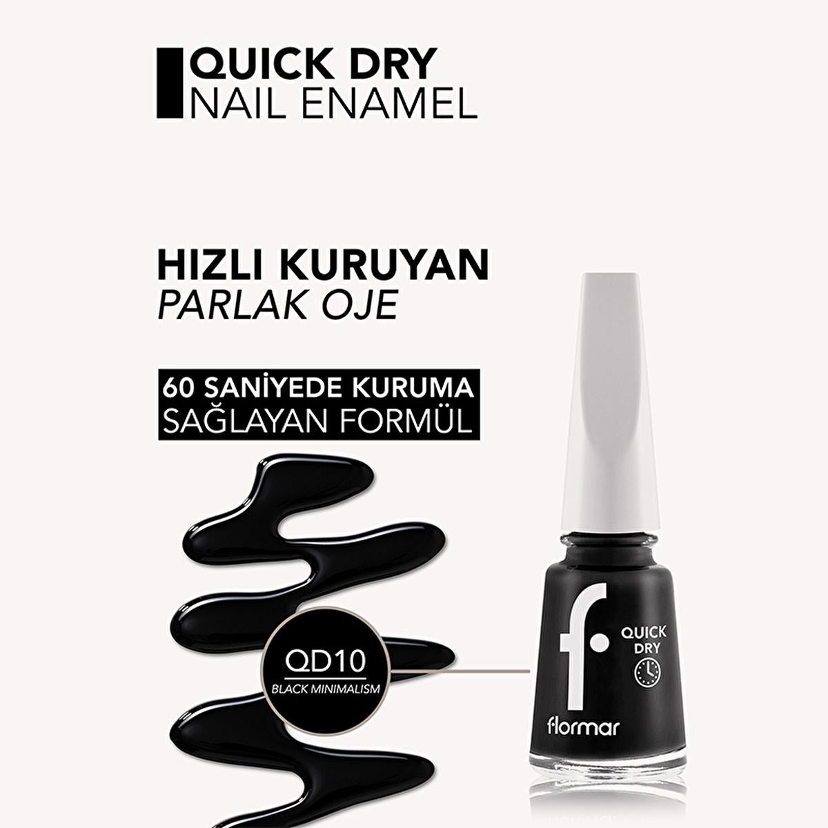 Flormar Quick Dry Nail Polish - 60-Second Drying, Highly Pigmented, Long-Lasting Nail Color - Black Minimalism Flormar Quick Dry Nail Polish - 60s Drying Time Quick Dry Nail Polish, Flormar Nail Polish, Long-lasting Nail Polish, Highly Pigmented Nail Polish, Nail Color, Nail Care, Beauty Products, Cosmetics, Manicure, Nail Art, Black Minimalism
