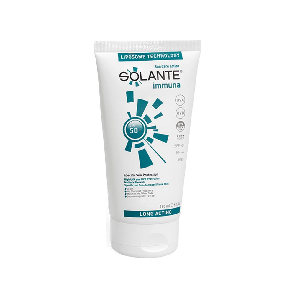 Solante Immuna SPF 50+ Sunscreen Lotion: Broad Spectrum Protection, Prevents Sunburn & Skin Aging - 150ml Solante SPF 50+ Sunscreen: Broad Spectrum Sun Protection sunscreen, sunscreen lotion, SPF 50 sunscreen, broad spectrum sunscreen, sun protection, dermatological sunscreen, Solante sunscreen, daily sunscreen, sun protection lotion, sensitive skin sunscreen, outdoor sunscreen, UVA protection, UVB protection, sunburn prevention, skin cancer prevention, anti-aging sunscreen, travel sunscreen, daily use suns