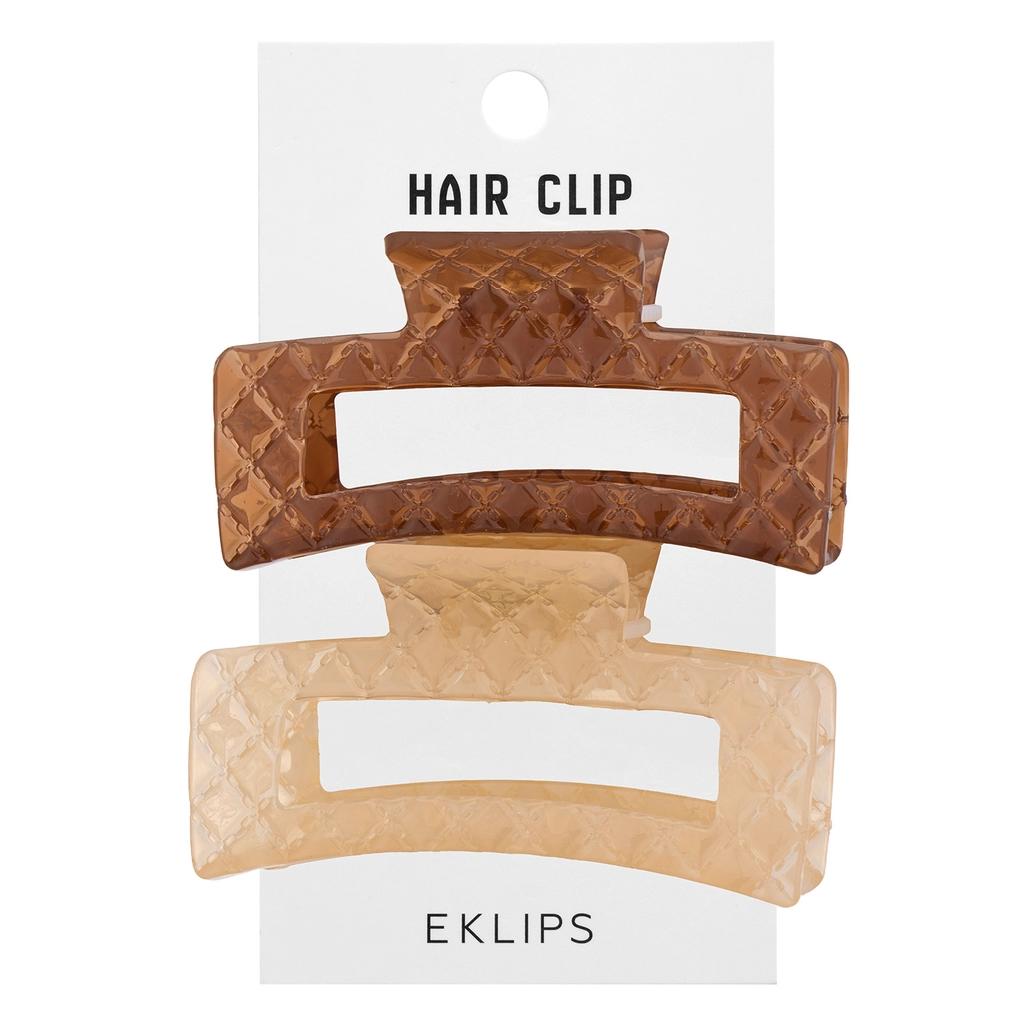 Eklips Frosted Rectangular Hair Clips Beige &amp; Brown 2-Pack