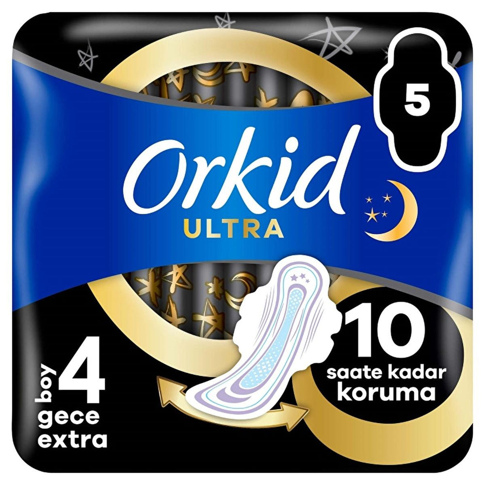 Orkid Ultra Gece Extra (Boy 4) - Nighttime Hygienic Pads with 60% Larger Back Section for Extra Protection - Hygiene Products
