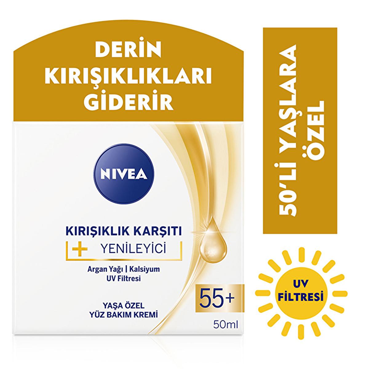 nivea 55+ anti-wrinkle face cream packaging, nivea 55+ anti-aging cream application on skin, nivea anti-wrinkle cream ingredients Nivea 55+ Anti-Wrinkle & Revitalizing Face Cream - Deep Hydration for Mature Skin | 50 ml Nivea 55+ Anti-Wrinkle Face Cream 50 ml nivea, anti-wrinkle-cream, face-cream, 55-plus-skin-care, argan-oil, calcium, uv-protection, hydration, mature-skin-care, ai-generated