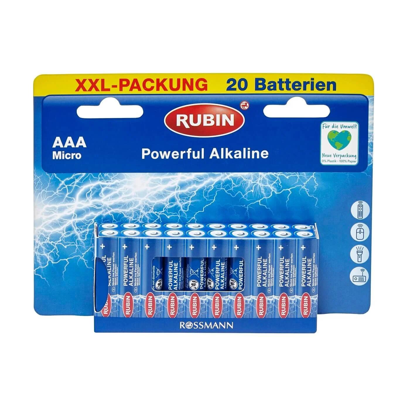 Rubin Alkaline AAA Batteries 1.5V Long-Lasting Power 20-Pack