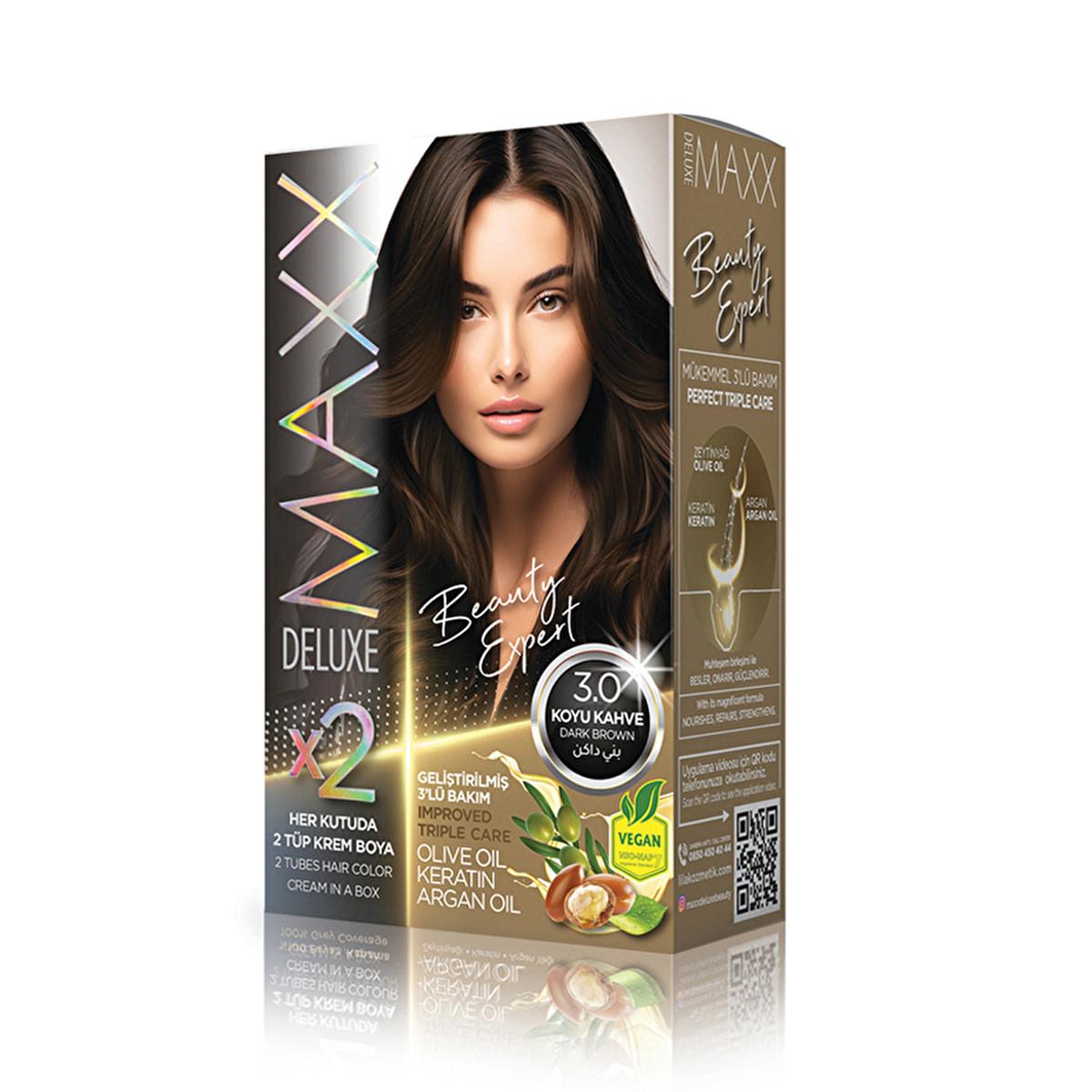 MAXX DELUXE Dark Brown Hair Dye: Olive Oil, Keratin & Argan Oil - Nourishing At-Home Color for Strong, Healthy Hair MAXX DELUXE Dark Brown Hair Dye: Nourishing Color with Olive Oil hair dye, dark brown hair dye, olive oil hair dye, keratin hair dye, argan oil hair dye, at home hair color, MAXX DELUXE Saç Boyası, koyu kahve saç boyası, hair color, hair coloring, hair treatment, olive oil, keratin, argan oil, dark brown, koyu kahve, at-home hair dye, nourishing hair dye, repairing hair dye, strengthening hair
