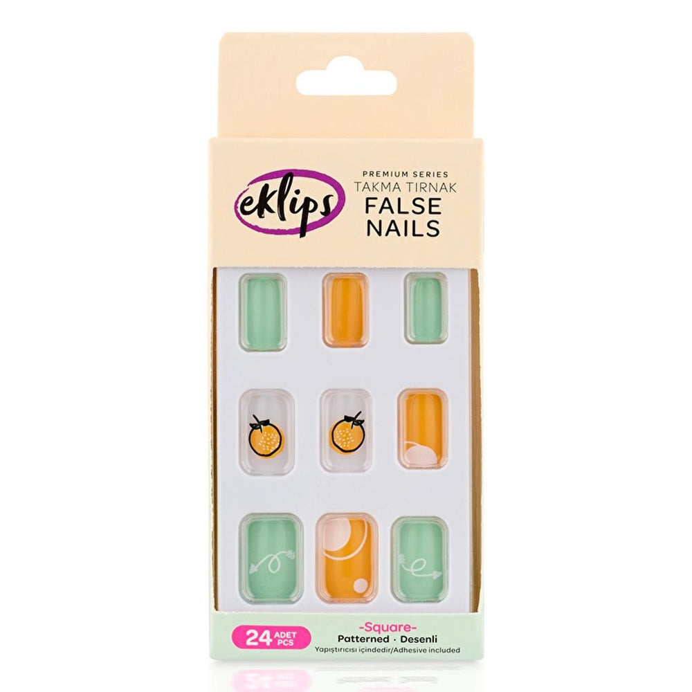 Eklips Orange Pattern Square Press-On Nails 24-Pack