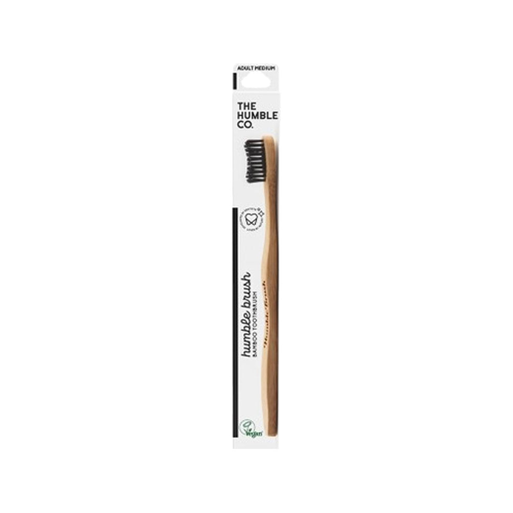 The Humble Co Manual Toothbrush for Adults - Medium Hardness Bristles, Black Color, Effective Oral Hygiene The Humble Co Manual Toothbrush - Effective Oral Care manual toothbrush, adult toothbrush, medium hardness toothbrush, black toothbrush, oral hygiene, oral care, toothbrush, hygiene, health, wellness, The Humble Co, simple design, effective cleaning