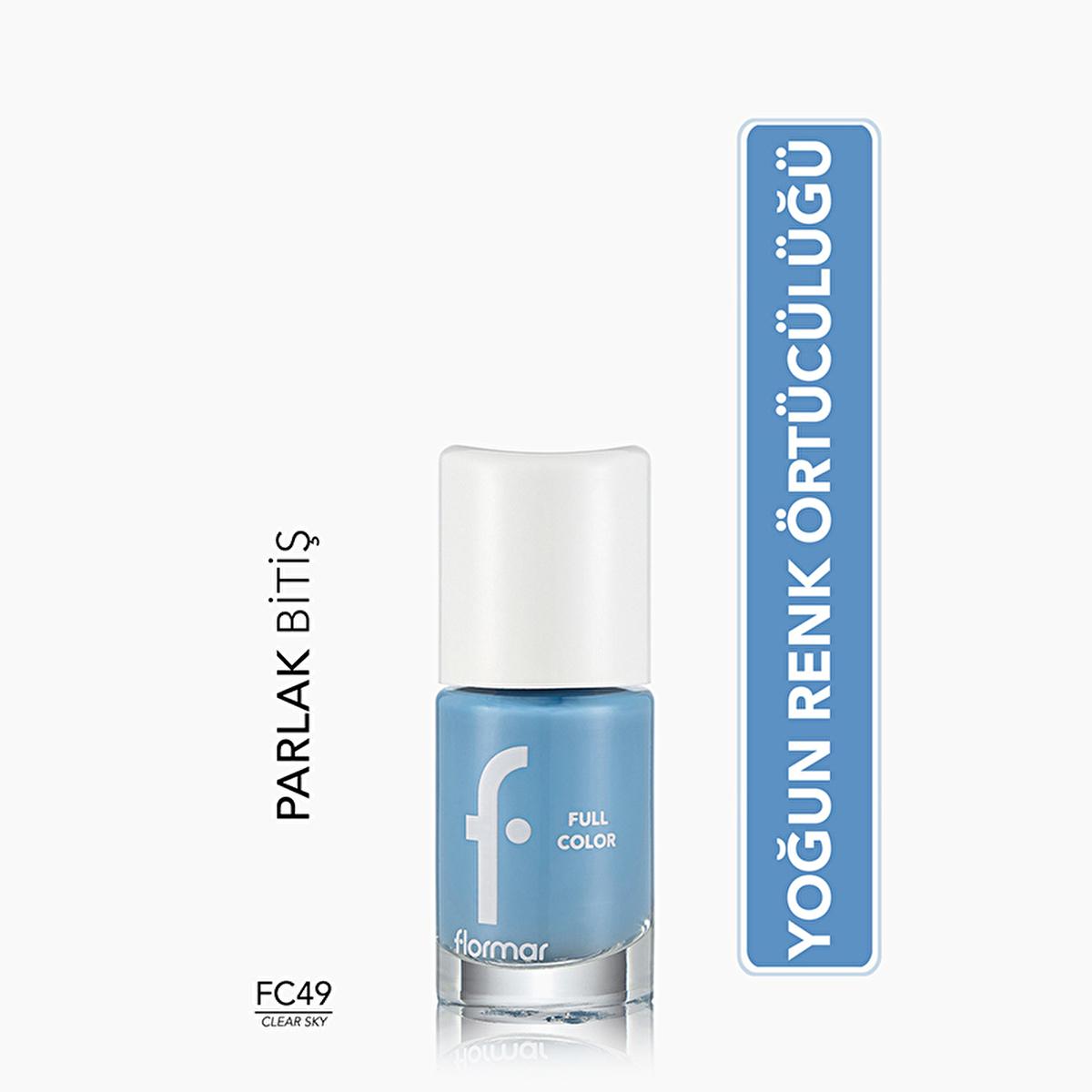 Flormar Full Color Extra Pigmented Nail Polish FC49 Clear Sky, Gök Mavisi vibrant nail polish from Flormar, Flormar nail polish bottle with clear sky shade Flormar Full Color Extra Pigmented Nail Polish - Clear Sky - Vibrant Gök Mavisi for Teenagers & Young Adults | 0.5 fl. oz. Flormar Full Color Extra Pigmented Nail Polish FC49 flormar, nail-polish, extra-pigmented, gok-mavisi, teenagers, young-adults, beauty, nail-care, colorful-nails, ai-generated