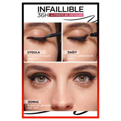 L'Oreal Paris Infallible Intense Black Automatic Gel Eyeliner: 36H Smudgeproof, Long-Lasting Eye Definition L'Oreal Infallible Black Eyeliner: 36H Smudge-Proof Definition eyeliner, black eyeliner, long-lasting eyeliner, smudge proof eyeliner, gel eyeliner, intense black eyeliner, 36 hour eyeliner, waterproof eyeliner, twist up eyeliner, smudgeable eyeliner, eye makeup, cosmetic, long-wear eyeliner, smudge-resistant eyeliner, intense color, dark eyeliner, eye definition, precise application, smoky eye, blend