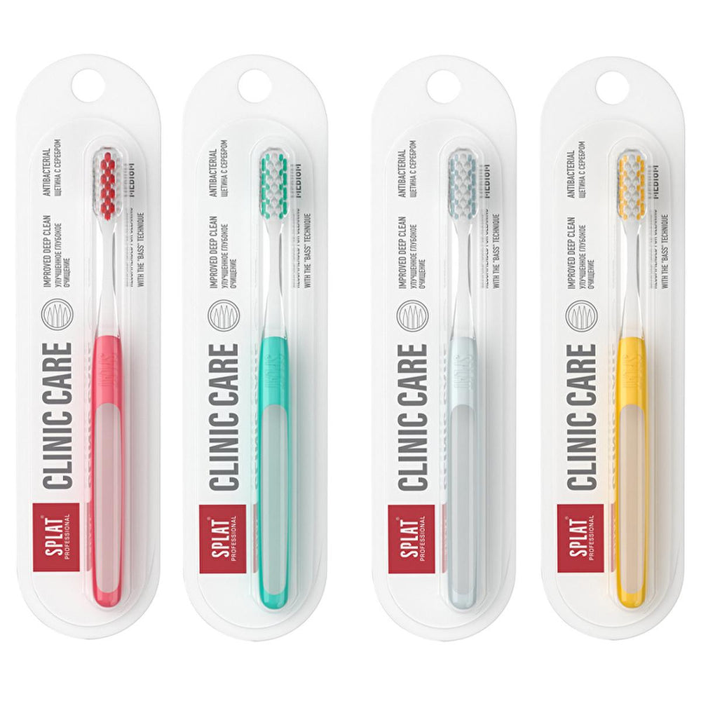 Splat Clinic Care Medium Toothbrush - Silver Ion, Antimicrobial, Manual Toothbrush for Effective Oral Hygiene - Toothpaste