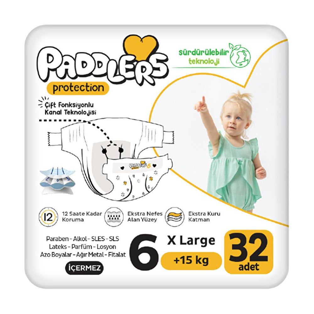 Paddlers Protection Eco-Friendly Diapers X-Large 32 Count for Babies 15+ Kg - Comfortable, Absorbent, and - Baby Care