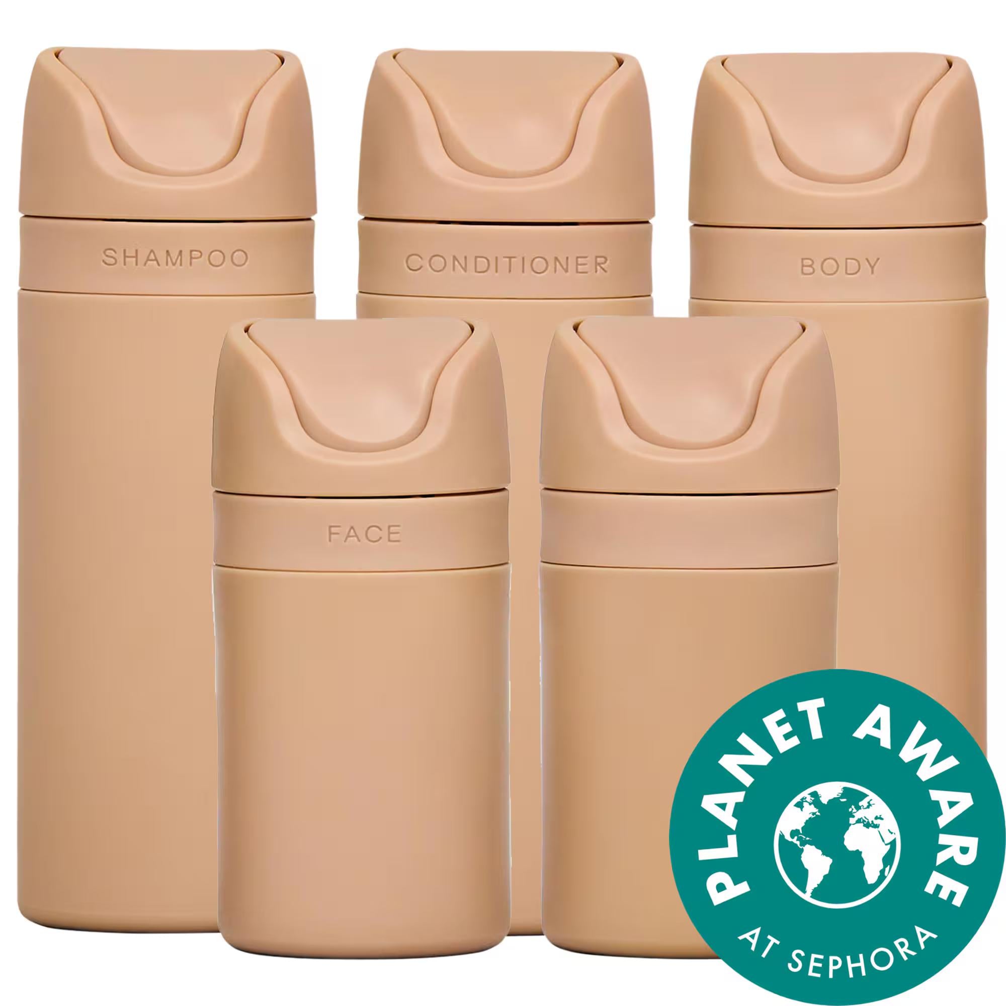 RIES Refillable Travel Container Set in Sand - Eco-Friendly, TSA-Approved Travel Bottles for Toiletries RIES Refillable Travel Container Set - Eco-Friendly Travel Bottles refillable travel containers, TSA-approved travel bottles, eco-friendly travel accessories, leak-proof travel containers, recycled plastic travel bottles, travel toiletries, sustainable travel, travel accessories, personal care products, eco-conscious travel, travel essentials