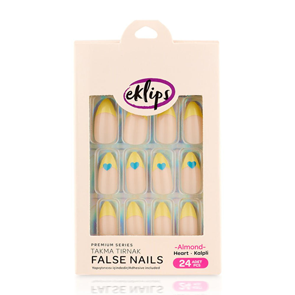 Eklips Fake Nails - Heart French Almond Shape, Press On Nails for Salon-Quality Look at Home
