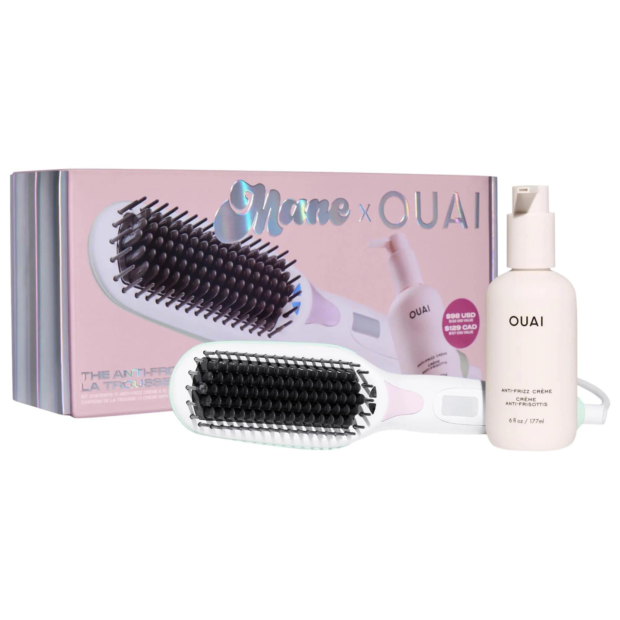 Mane x Ouai Anti Frizz Hair Care Kit for Smooth Straight Hair - Hair Smoothing Kit with Straightening Brush &amp; Heat Protectant Cream Mane x Ouai Anti Frizz Kit for Smooth Hair Hair smoothing kit, Anti-frizz hair care, Straightening brush, Heat protectant cream, Frizz control hair products, Hair care kit, Mane x Ouai, Smooth hair, Straight hair, Manageable hair, Hair care for women, Hair straightening products, Hair frizz control, Hair smoothing products, Hair care routine, Hair styling tools