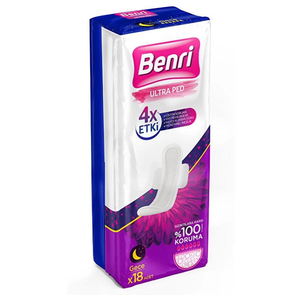 Benri Night Sanitary Pads with Overnight Protection 18 Count
