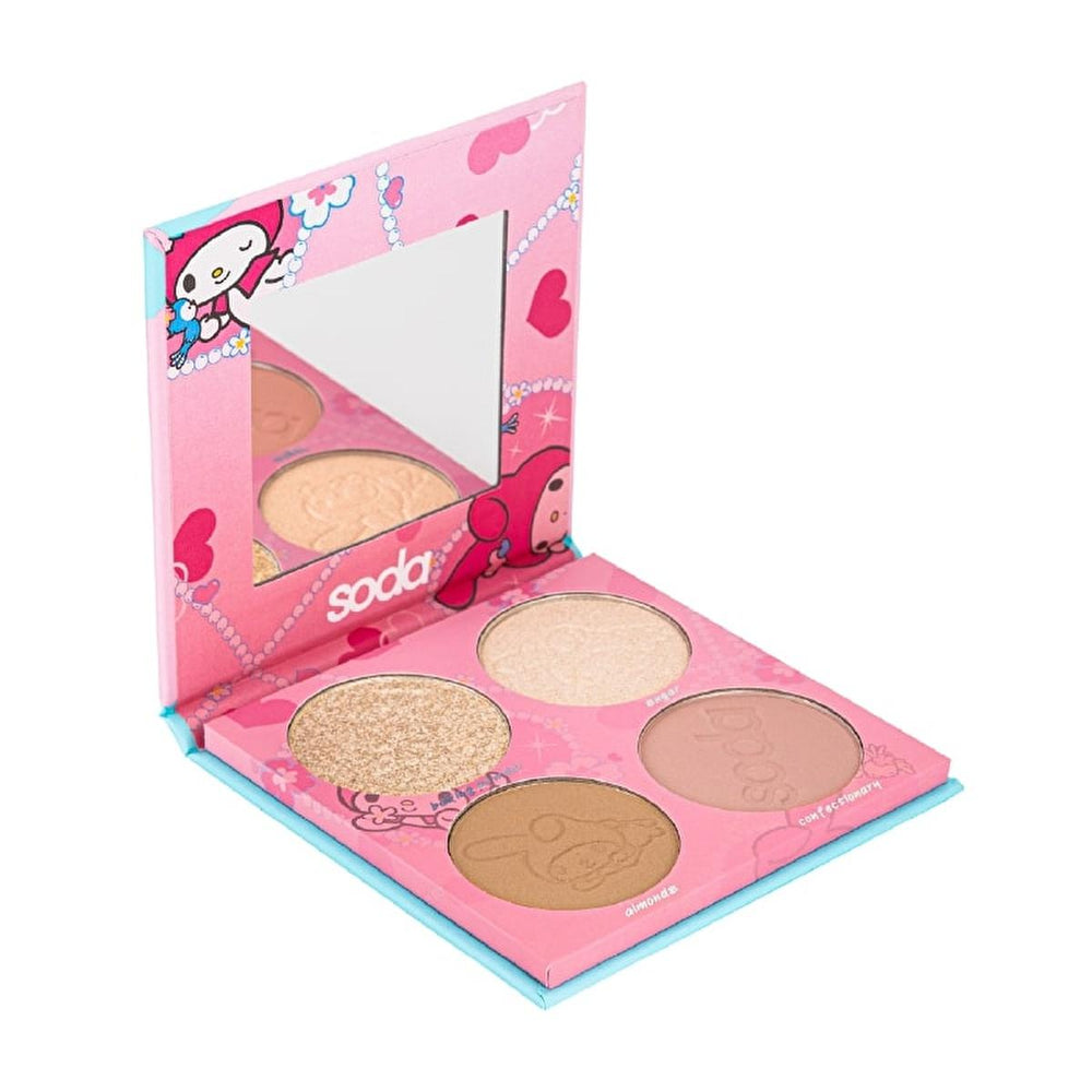 Soda Hello Kitty 4-in-1 Makeup Palette - Compact, Portable, and Versatile Makeup Solution with Highlighter, Bronzer, - Blush