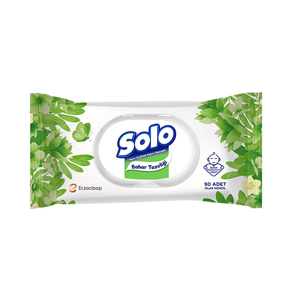 Solo Wet Wipes 90 Count - Convenient Cleaning Wipes with Plastic Cap - Baby Care