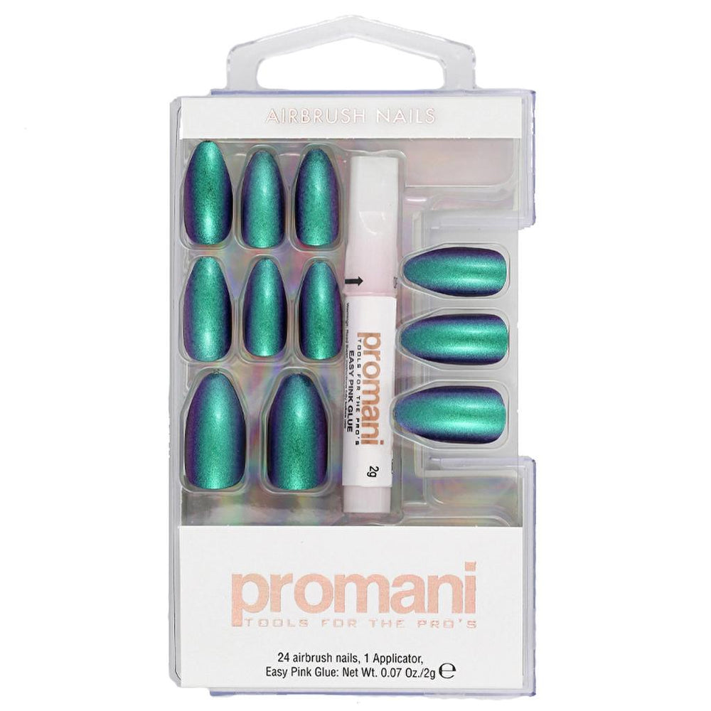 Promani Neon Petrol Press-On Nail Kit 24 pcs